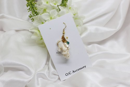 O/C accessory 【夏季海洋植物系列】珊瑚貝殼雕花珍珠蝴蝶結耳環