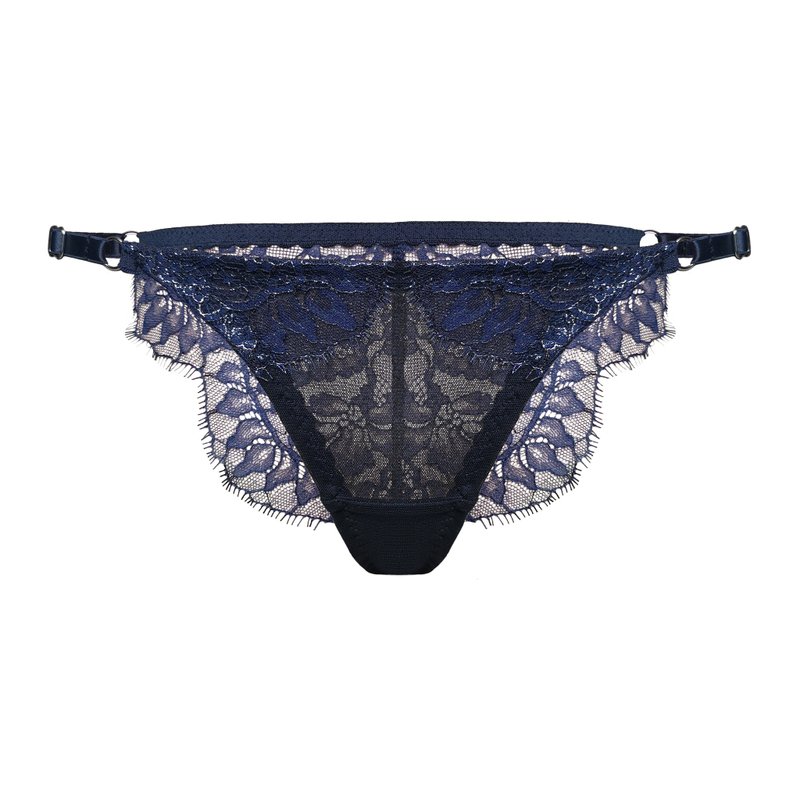 Dark blue lace sexy lingerie - Brazilian panties - Mesh underwear - ชุดชั้นในผู้หญิง - เส้นใยสังเคราะห์ สีน้ำเงิน