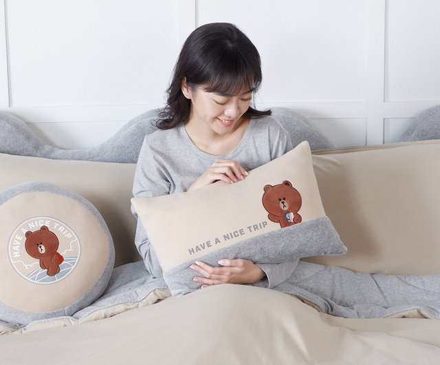 LINE FRIENDS Xiong Daqi Cheng Round Pillow Milk Tea Brown Shop YVONNE COLLECTION Pillows Cushions Pinkoi