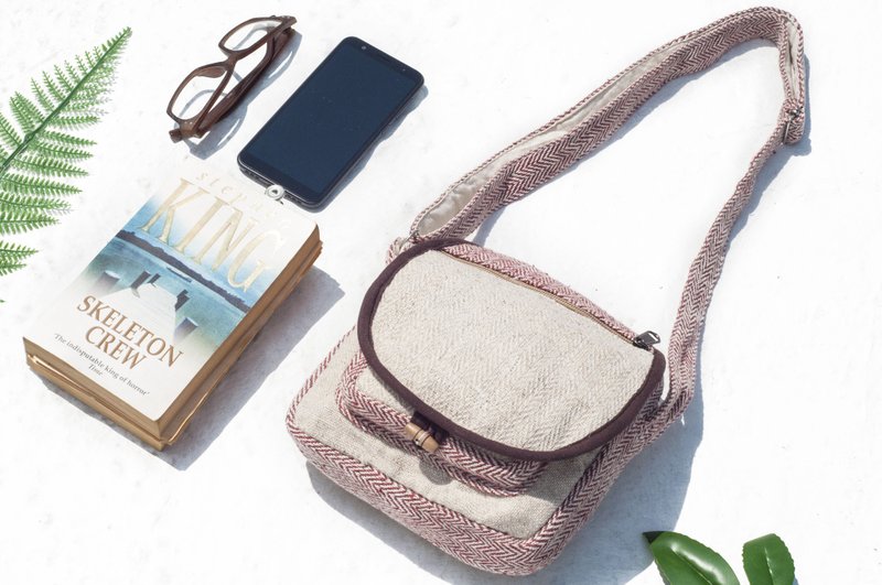 Natural cotton Linen admission package / national wind purse / camera bag / cell phone bag / shoulder bag / clip - desert colors - Messenger Bags & Sling Bags - Cotton & Hemp Multicolor