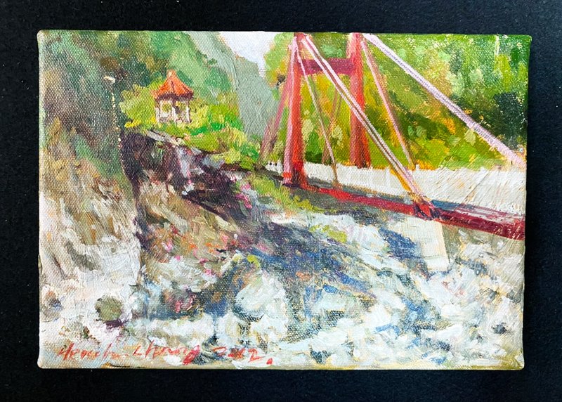 Landscape Oil Painting-Zhongheng Cimu Bridge - โปสเตอร์ - ผ้าฝ้าย/ผ้าลินิน สีเขียว