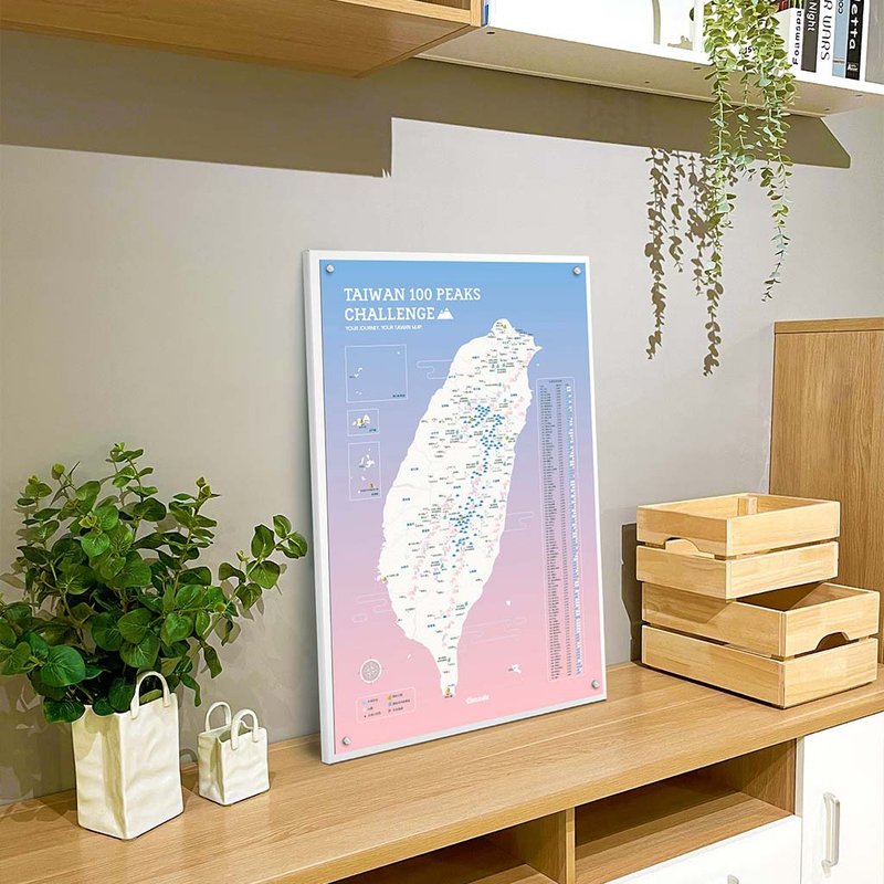 台灣百岳地圖-訂製磁吸系列海報-石灰粉(客製化禮物)-單獨海報 - 海報/掛畫/掛布 - 紙 粉紅色