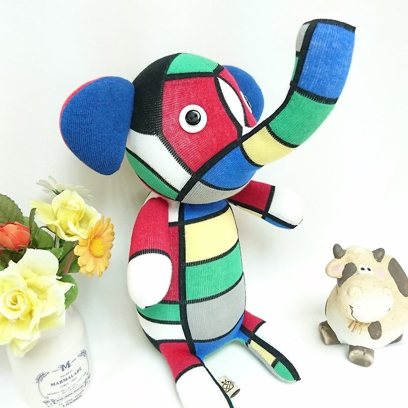 Plaid Elephant/ Doll/ Sock Doll/ Elephant - ตุ๊กตา - ผ้าฝ้าย/ผ้าลินิน 