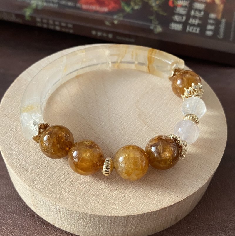ʚ(Yuan De Tu Ji)ɞ Crystal Half Bangle ๑ Yellow Rutilated Quartz - สร้อยข้อมือ - คริสตัล สีส้ม