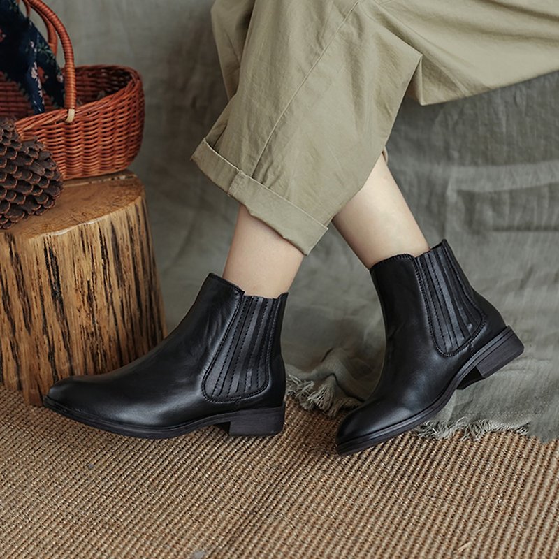 2020 Designer Handmade Genuine Leather Short Boots For Women - รองเท้าบูทสั้นผู้หญิง - หนังแท้ สีกากี