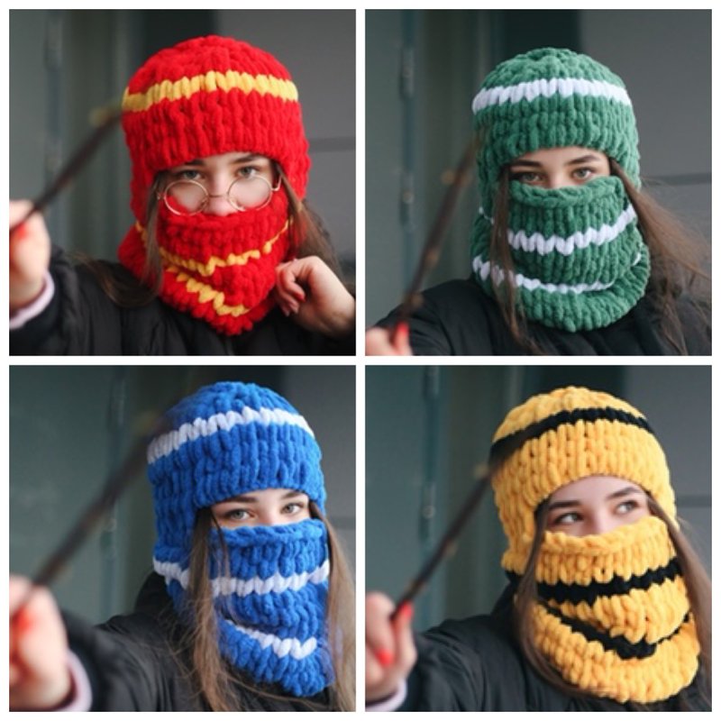 Balaclava hand knitted hat wizard knitted faculties of Hogwarts Harry