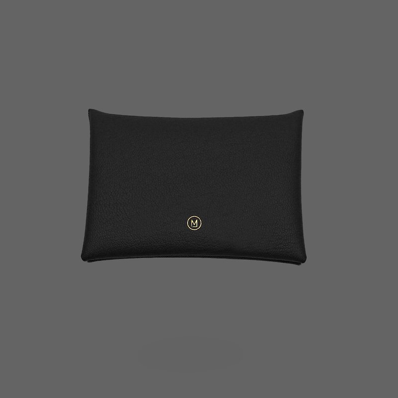 Customized Gift Goat Leather Macaron Black Card Holder/Wallet/card holder/card case - กระเป๋าสตางค์ - หนังแท้ สีดำ