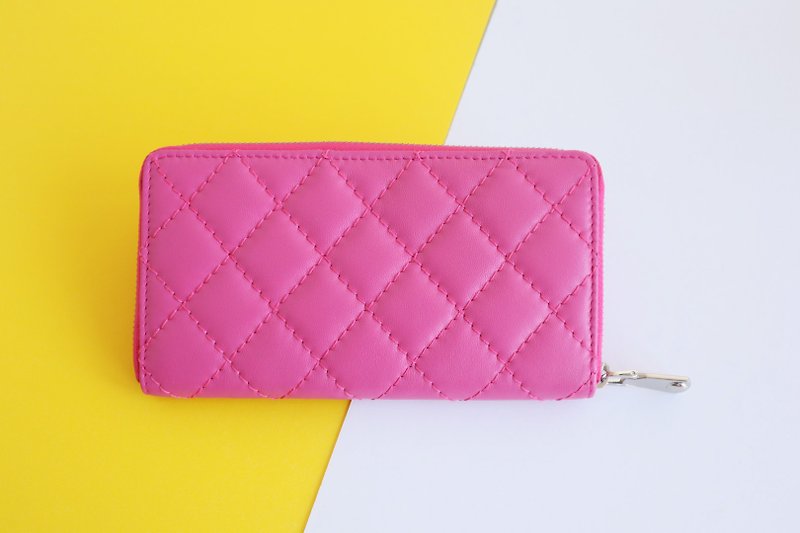 Long clip, sheep leather car diamond pattern, fairy series scandals continue - Wallets - Genuine Leather Pink