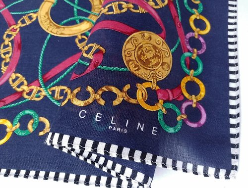 orangesodapanda Celine Paris Vintage Handkerchief Women Chain Charms 19 x 18 inches, vintage sca