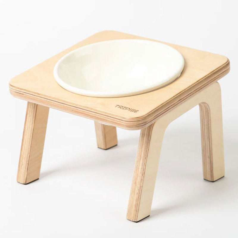 S-飽足單口餐桌 - 寵物碗/碗架/自動餵食器 - 木頭 白色
