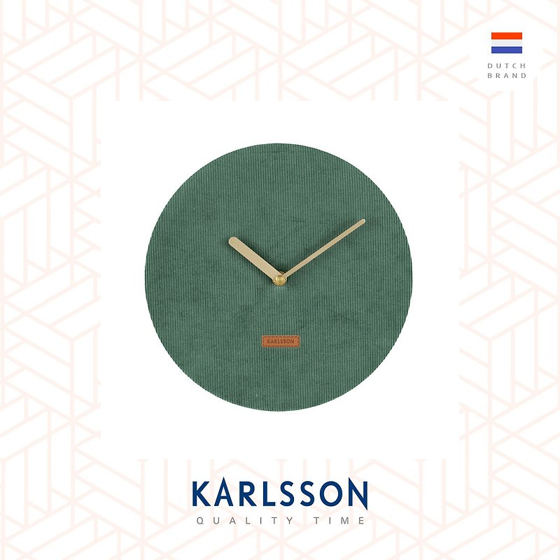 荷蘭Karlsson, Wall clock Corduroy dark green燈芯絨布深綠掛鐘 - 時鐘/鬧鐘 - 棉．麻 綠色