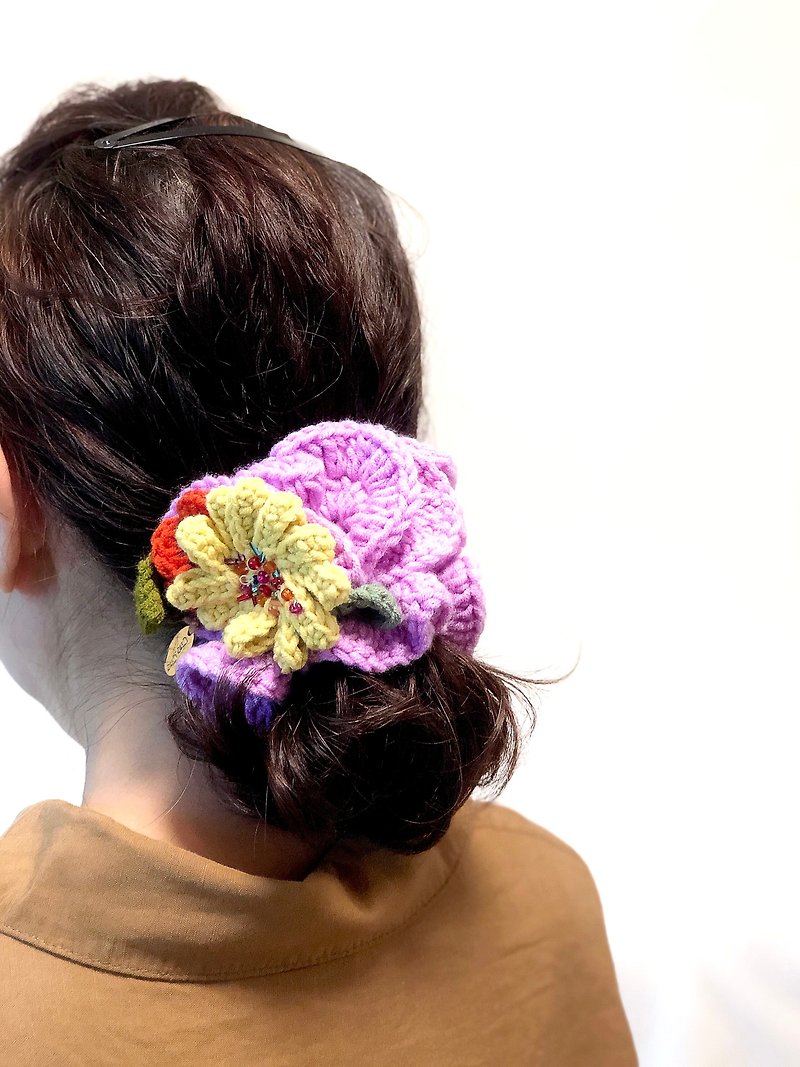 ผ้าฝ้าย/ผ้าลินิน เครื่องประดับผม สีม่วง - Pretty Crochet Ponytail Holder Set