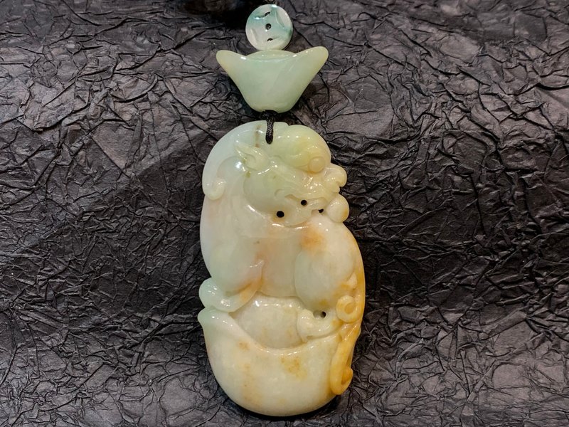 Free consecration and fast shipping. Natural A-grade Burmese jade jade fortune pendant. Hand-carved large ingot. - Necklaces - Jade Multicolor