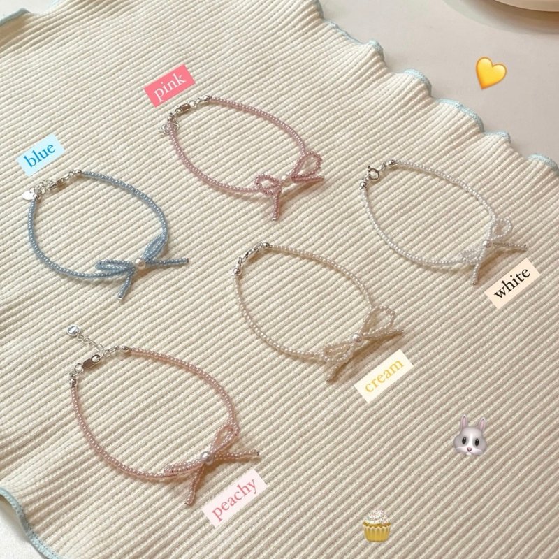 Charming cute I Bow Ribbon Bracelet - สร้อยข้อมือ - แก้ว สีน้ำเงิน