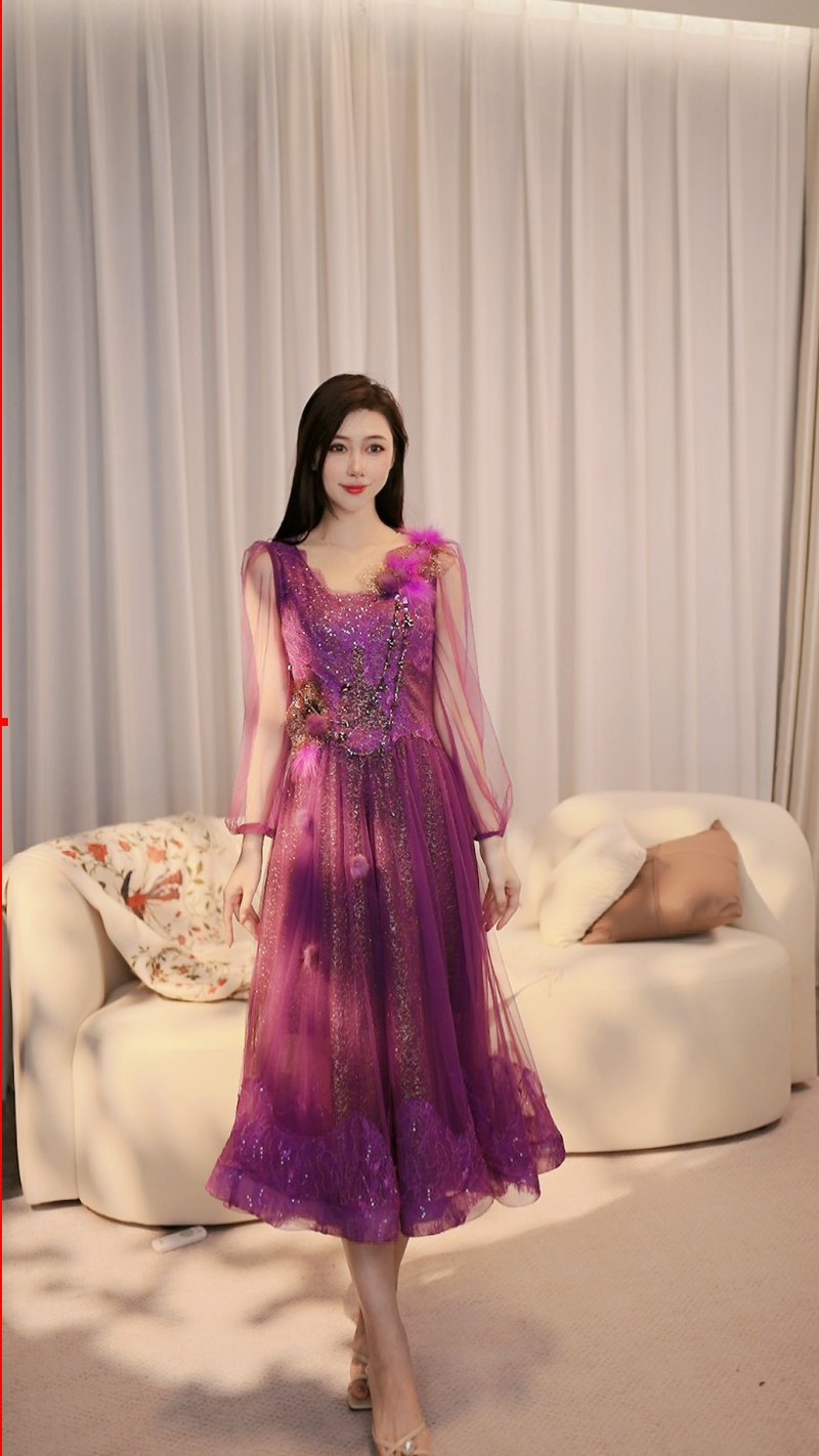 Romantic Madder Heavy Duty Temperament Dress - ชุดเดรส - วัสดุอื่นๆ สีม่วง