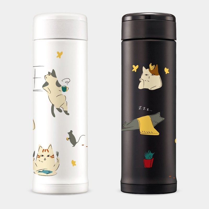 【象印保溫瓶】慵懶貓咪 不鏽鋼 保溫杯 咖啡杯 環保杯 PU002 - 保溫瓶/保溫杯 - 不鏽鋼 白色