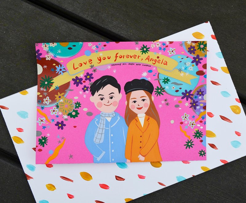 Commemorative series of custom portraits of 2 peopleBirthday/Family Portrait/Lover/Christmas/Wedding/Couple/New Couple - ภาพวาดบุคคล - กระดาษ สึชมพู