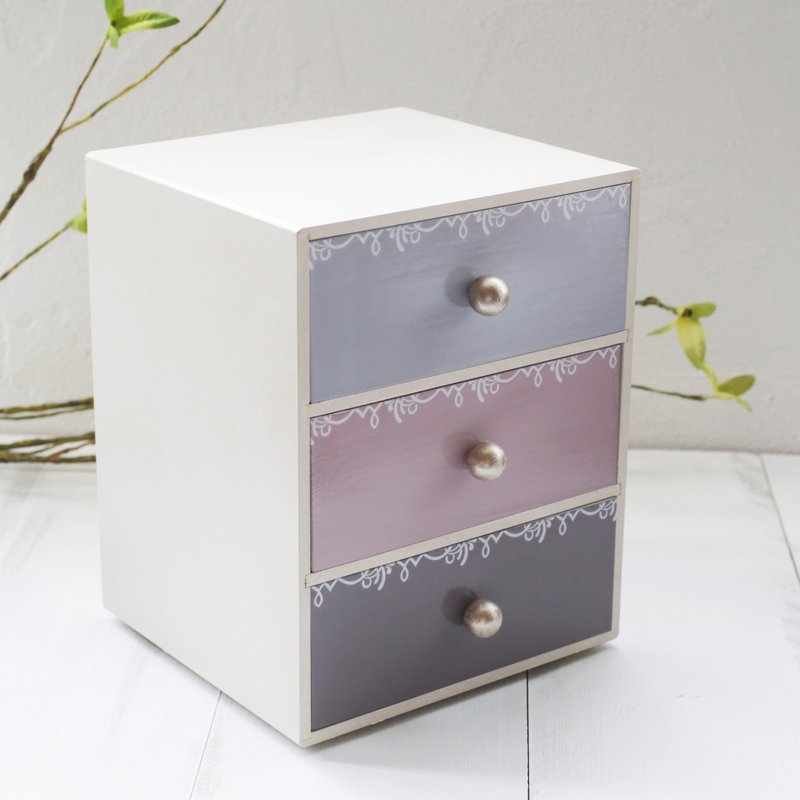 [Love] three grid Wood drawer storage cabinets Desk Organizer jewelry box stationery storage - กล่องเก็บของ - กระดาษ 