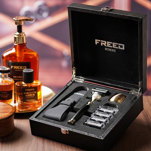 FREED 古銅系列尊爵四件組五刀式刮鬍刀禮盒-極致黑 客製刻字 快速出貨