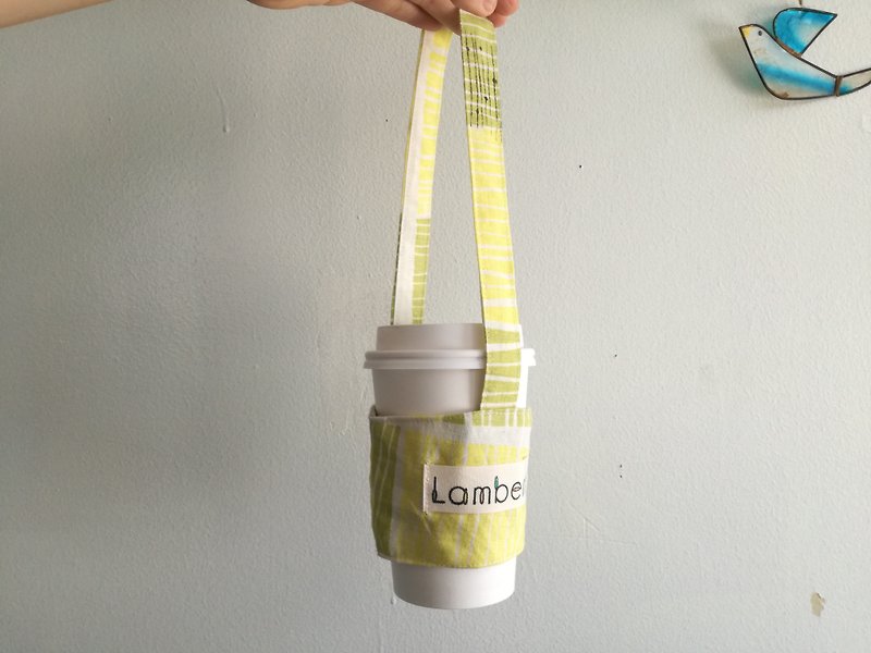 eco-friendly drink cup sleeve bag / CUP HOLDER - เชือก/สายคล้อง - ผ้าฝ้าย/ผ้าลินิน สีเหลือง