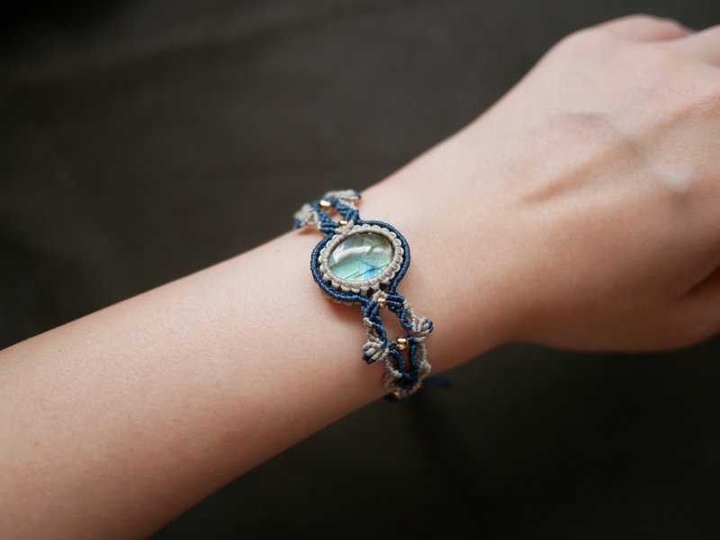 N23/SS22~拉長石 l 水草瑪瑙 l 橙月光石 l 南美蠟線 l 手工編織 - 手鍊/手環 - 水晶 咖啡色