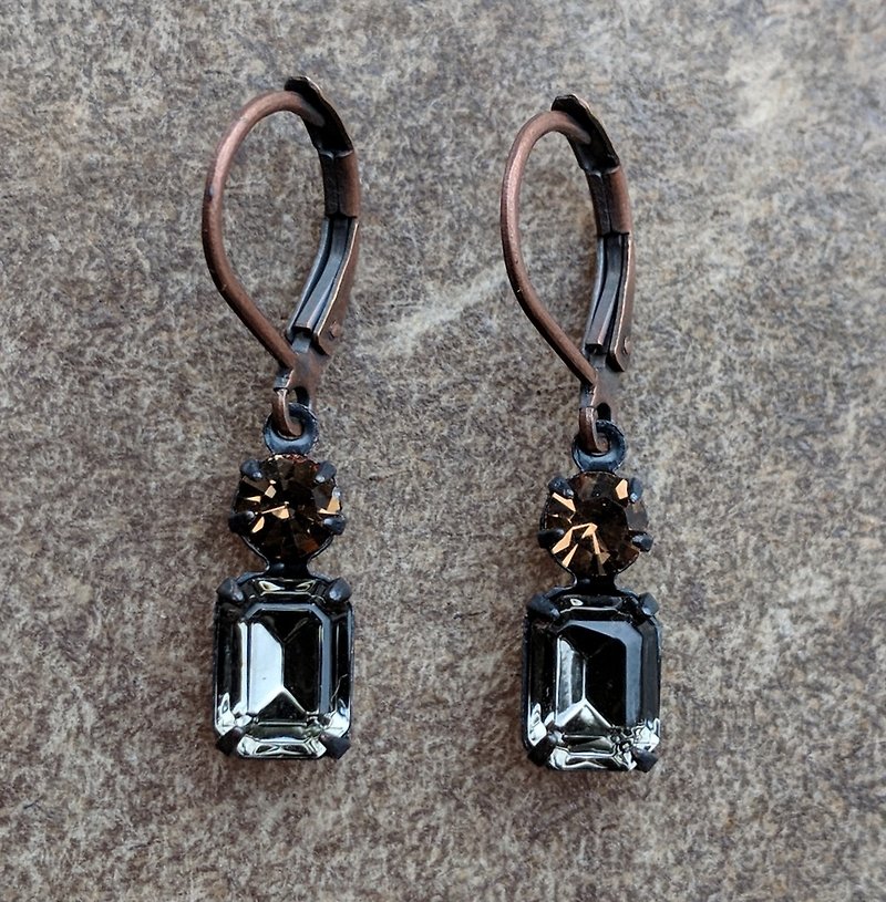 Dark Gray Vintage Glass Earrings - Earrings & Clip-ons - Glass 