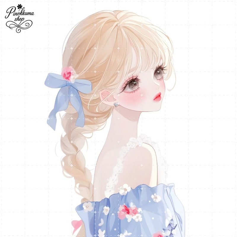pinokkumashop 人物ステッカー 女の子ステッカー コラージュ素材 - 貼紙 - 紙 藍色