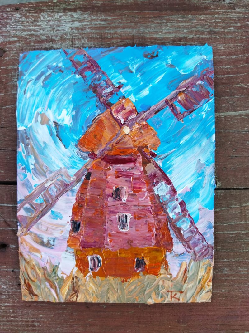 Windmill small oil painting - Wall Décor - Other Metals Blue