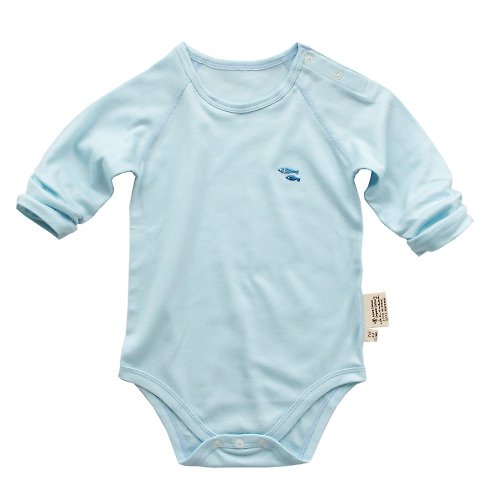 藍天畫布有機棉 Azure Canvas 有機棉嬰幼兒超柔長袖連身衣-嫩藍雙魚