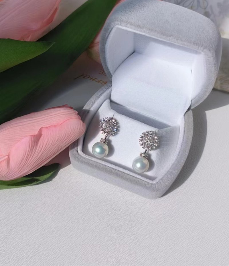 Yuan Design 高級款近正圓天然極光品質珍珠耳釘吊墜項鏈一體款 - 耳環/耳夾 - 珍珠 白色