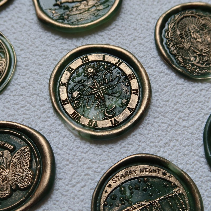 Facula Sun and Moon Tonghui Clock Original Design Sealing Wax Medal with Sealing Wax - Stamps & Stamp Pads - Copper & Brass 