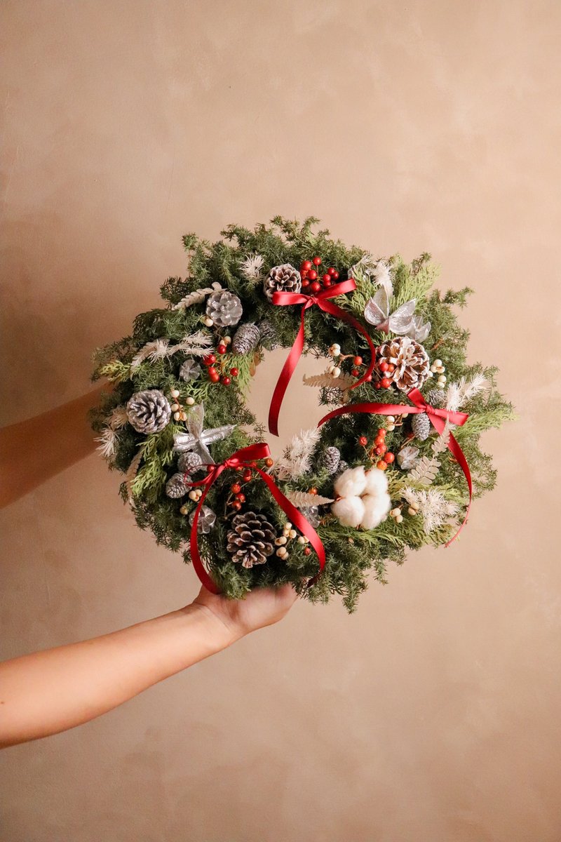 - 聖誕冬季雪松大花圈 - 聖誕掛飾 乾燥花圈 居家擺飾 聖誕禮物 - 擺飾/家飾品 - 植物．花 綠色