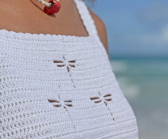 White bohemian crochet tank top for women. Handmade knitted crop top for  summer. - Shop Earthernwear Women's Tops - Pinkoi