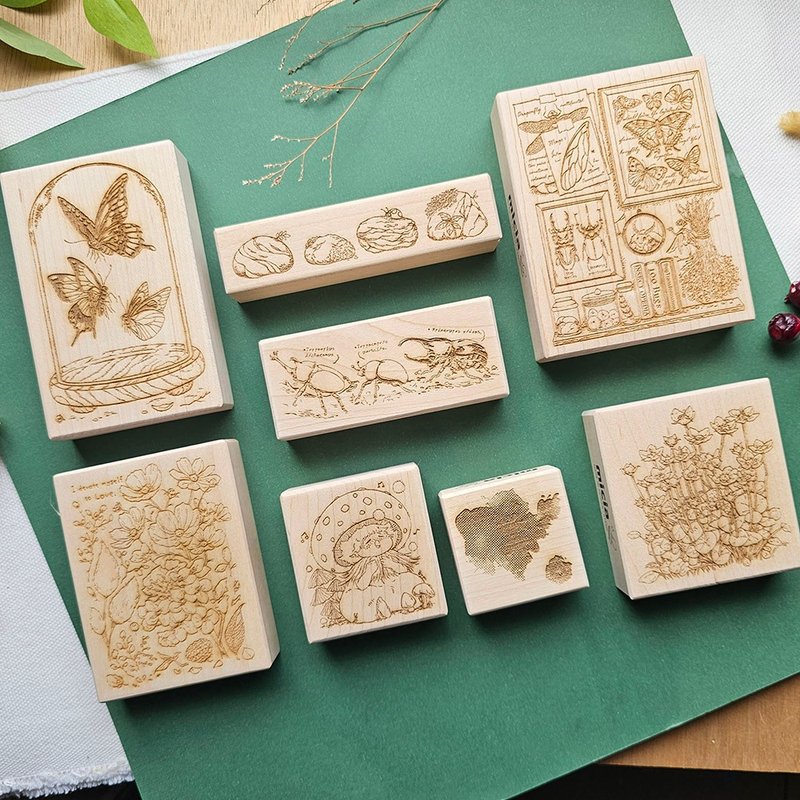 [Natural Ecological Collection Room] A complete set of 8 carved maple stamp - Stamps & Stamp Pads - Wood 