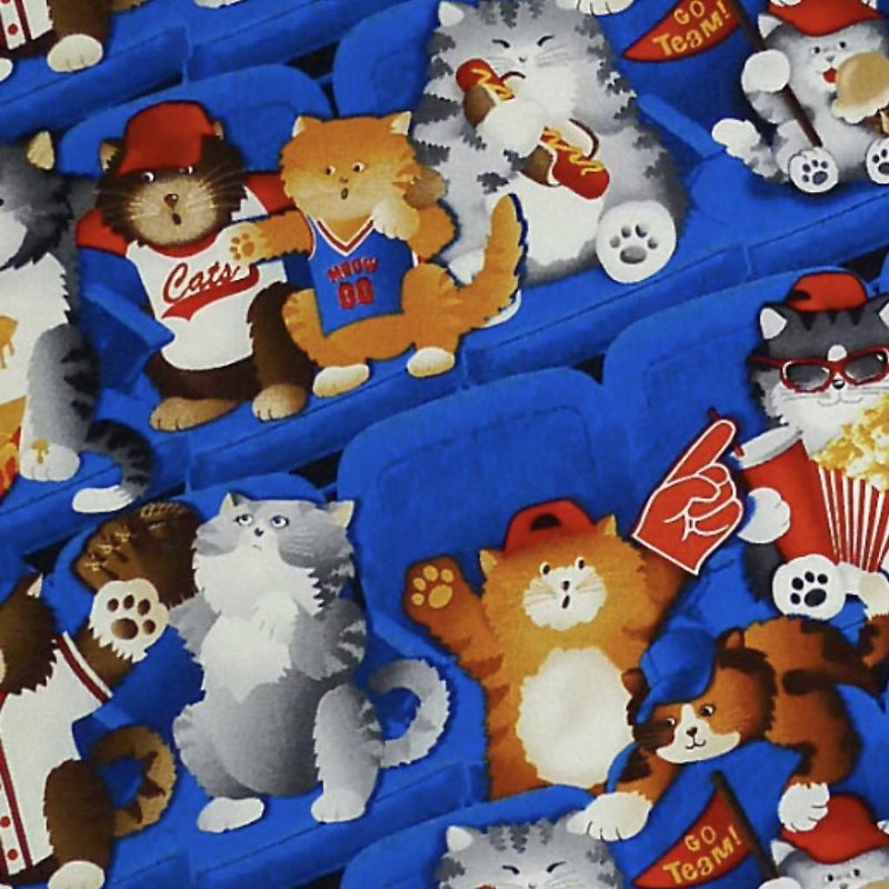 Popcorn and cats in Watching sports skirt / made in JAPAN / USA fabric / Free - กระโปรง - ผ้าฝ้าย/ผ้าลินิน สีน้ำเงิน