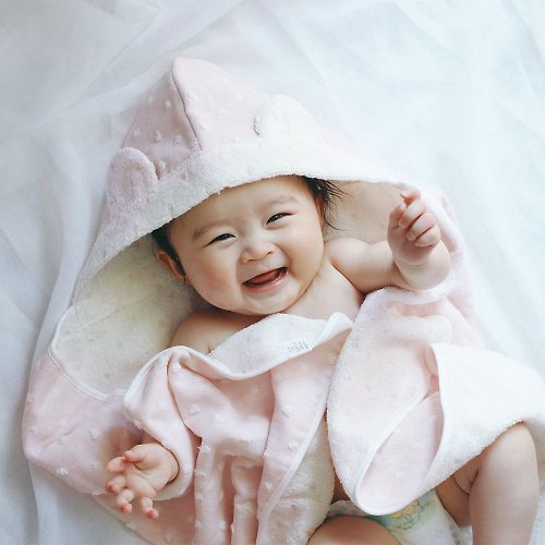 Ooyii吾憶 【kontex】日本有機棉新生兒用連帽浴巾/毛巾-自然圓點 (三色可選
