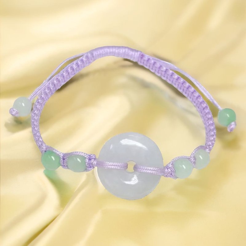 [Wish for peace] Ice white jadeite peace buckle braided bracelet | Natural Burmese jade A grade jadeite | - Bracelets - Jade Transparent