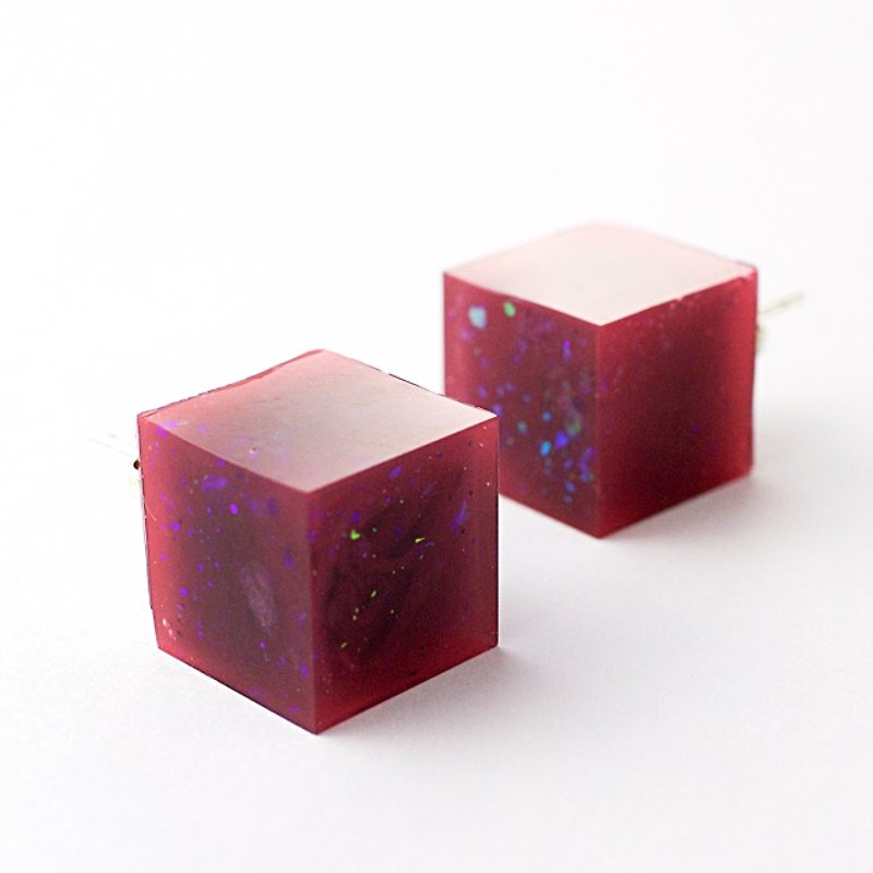Cube Thermo Pierce (plum jelly darker) - Earrings & Clip-ons - Other Materials Purple
