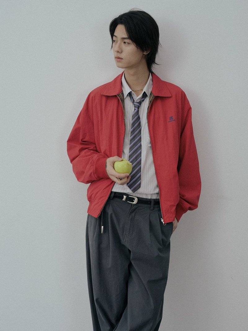 壞孩子的天空 刺繡紅格紋短款夾克外套 雙面穿 - 男夾克/外套 - 其他材質 紅色