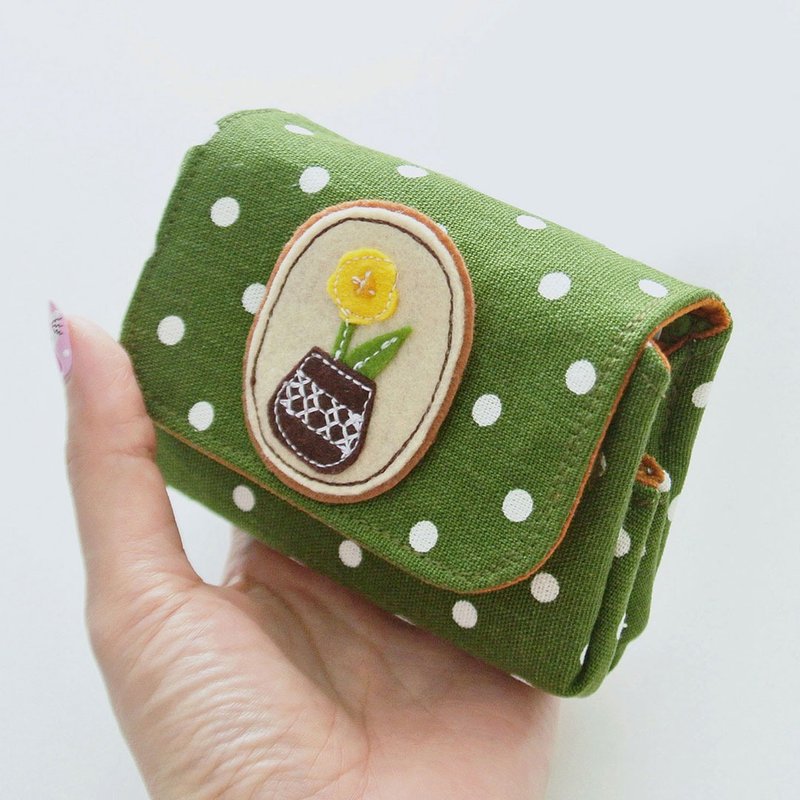 Small Purse, Change Pouch, Coin Purse - Cactus Lovers (G) - 皮夾/長短夾/錢包 - 棉．麻 綠色