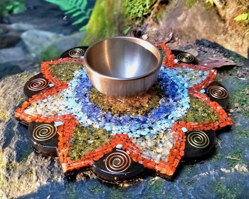 彩虹曼陀羅能量充電盤 | 淨化水晶飾物 | 塔羅冥想飾物收納 - 杯墊 - 水晶 多色
