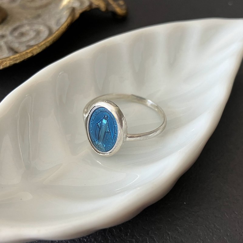 SV French Miraculous Medal Ring - silver blue - General Rings - Other Metals Blue