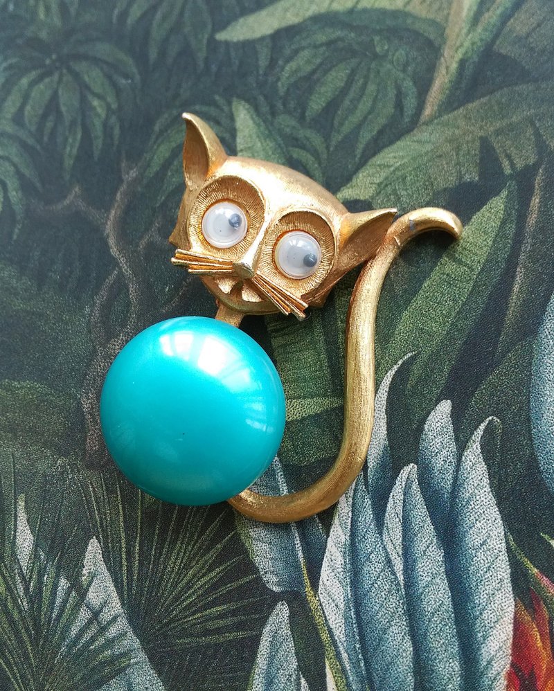 Vintage Jewelry 西洋古董飾品 JJ 靈動的貓咪  別針 - 徽章/別針 - 其他金屬 金色