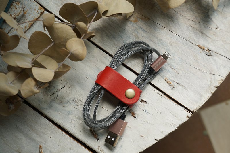 Red  -Long Style Collector for Earphone - Cable Organizers - Genuine Leather Red