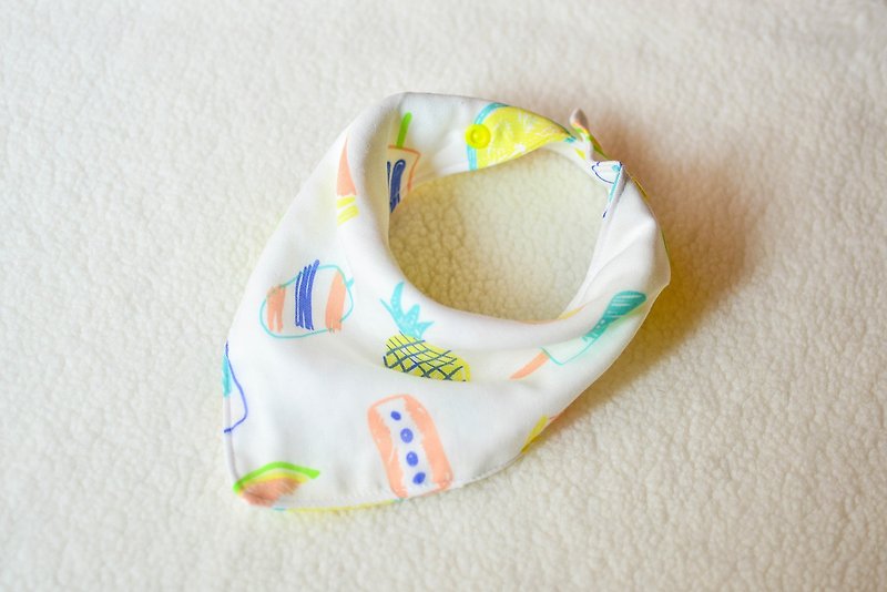 Pineapple-six-fold yarn triangle saliva towel / scarf - ผ้ากันเปื้อน - ผ้าไหม ขาว