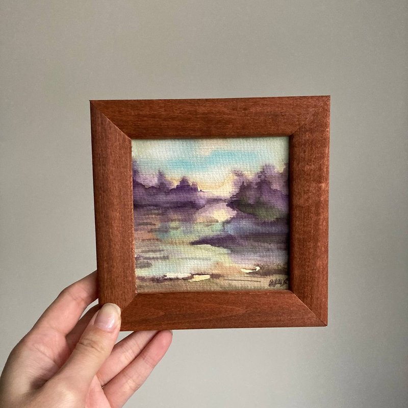 Landscape Painting Original Abstract Forest In Frame 裱框水彩画 风景画原作 绘画 抽象画 迷你画 - 海報/掛畫/掛布 - 木頭 紫色