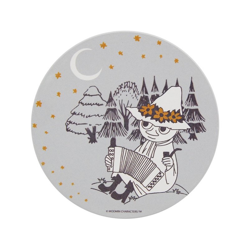 Moomin 噜噜 米 Authorization-Suction Coaster- [Midsummer Night (Gray)] (Round) - Coasters - Pottery Gray