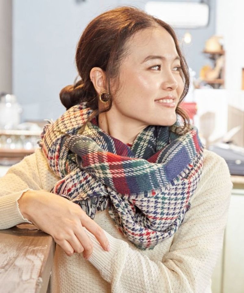 [Popular pre-order] Retro double-sided classic mixed plaid shawl scarf (6 colors) LCOP0313 - Knit Scarves & Wraps - Other Materials Multicolor