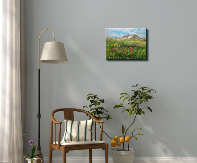 花卉植物 山の風景画、手描きのアート、花の絵 - ショップ