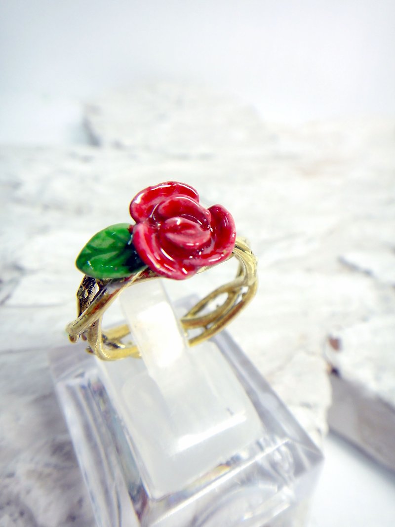 黃銅製品 玫瑰花 玫瑰 情人節 人手彩繪 滴膠戒指 小王子 B612 - 戒指 - 其他金屬 紅色